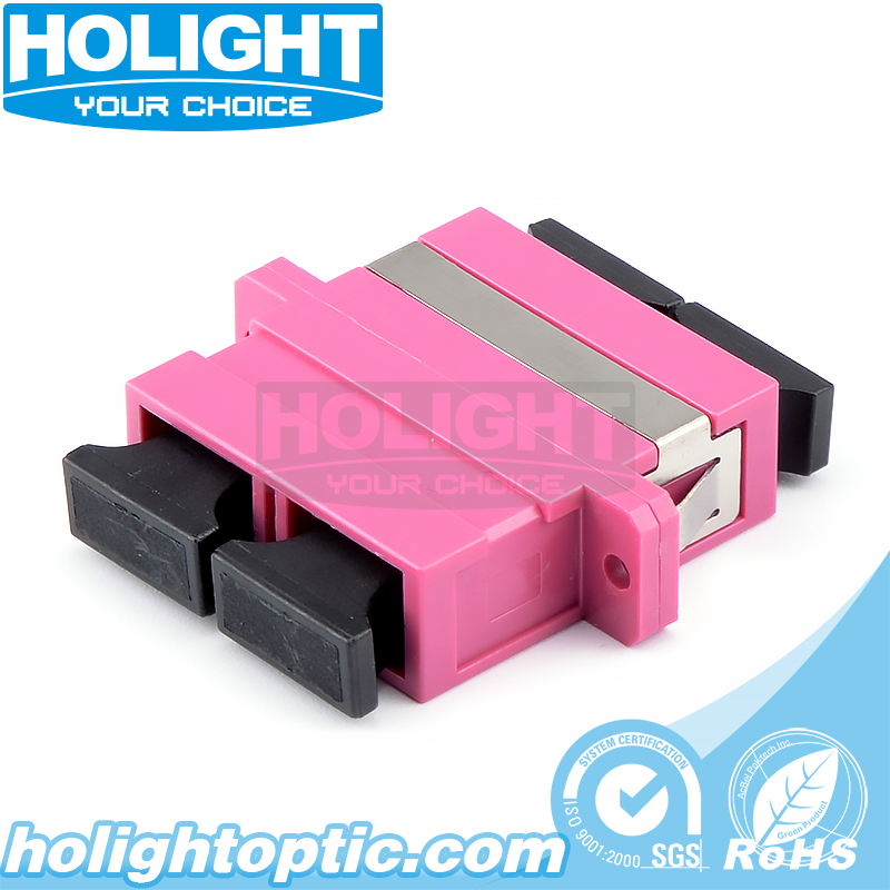 Optical Adapter SC to SC Duplex OM4 Pink with Flange