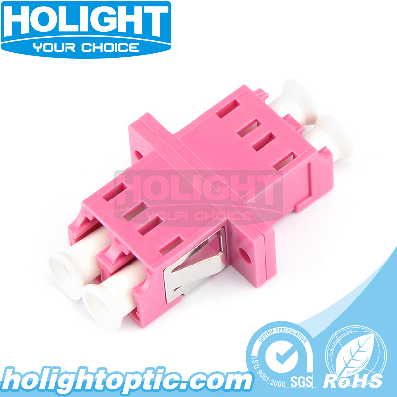 LC Fiber Optic Adapter Duplex OM4 Pink with Flange